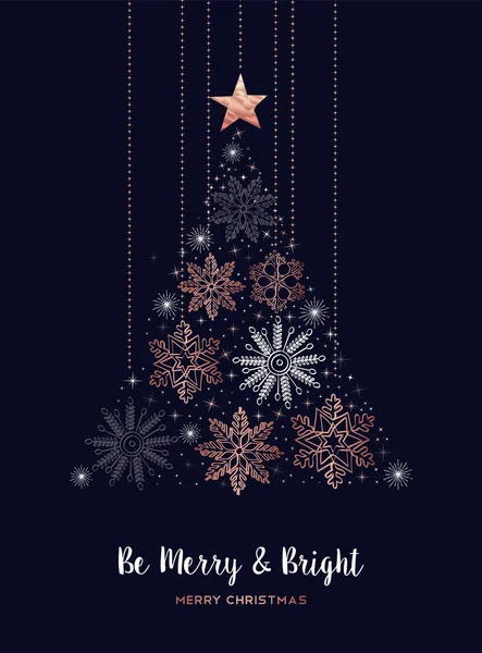 Καλά Χριστούγεννα Ευχετήρια Κάρτα Σχεδιασμό Χαλκό Snowflake Σχήμα Πεύκο Για — Διανυσματικό Αρχείο