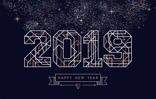 Mutlu Yeni Yıl Soyut Deco Bakır Tasarım 2019 Ile Anahat — Stok Vektör