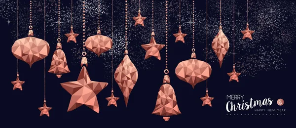 圣诞快乐 新年快乐 花哨的铜饰品 在嬉皮士三角低聚风格 圣诞贺卡或优雅的节日派对邀请的理想选择 — 图库矢量图片
