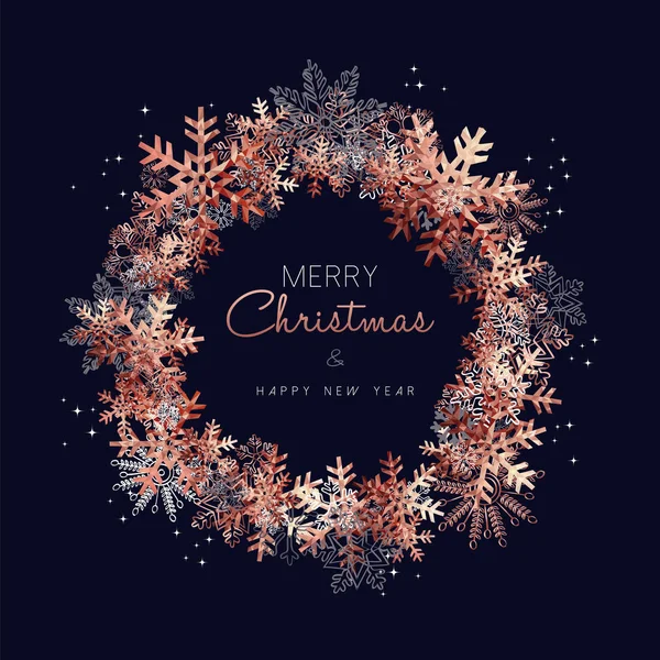 圣诞快乐贺卡设计与铜雪花装饰背景为寒假季节 — 图库矢量图片