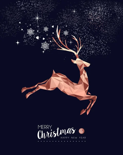 圣诞快乐 新年快乐 花哨的铜驯鹿在嬉皮士三角低聚风格 圣诞贺卡或优雅的节日派对邀请的理想选择 — 图库矢量图片