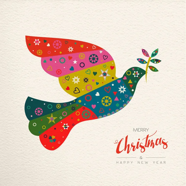 圣诞快乐 新年快乐 民间艺术贺卡鸟插画 斯堪的纳维亚复古风格的鸽子与传统的几何形状在节日的颜色 — 图库矢量图片