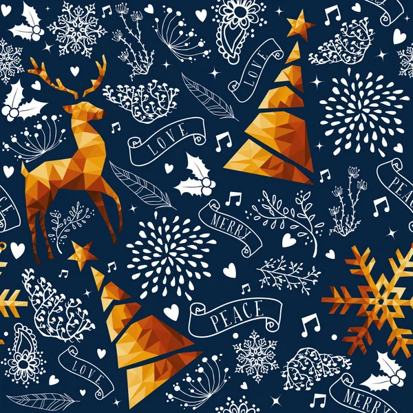 Joyeux Motif Sans Couture Noël Avec Bas Poly Cerf Luxe — Image vectorielle