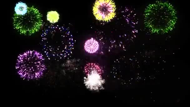 Vakantie Vuurwerk Kerstmis Nieuwjaar Nachtelijke Hemel Motion Graphics Animatie Kleurrijke — Stockvideo