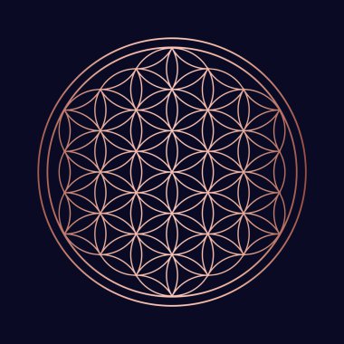 Modern mandala bakır renkli soyut minimalist tasarım kavramı simgesi ile Kutsal Geometri şekilleri,. 