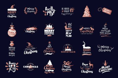 Neşeli Noel bakır teklif ayarla, tatil sezonu için hat yazı tasarımı. Büyük toplama-in el yazısı lüks tipografi çizimler.