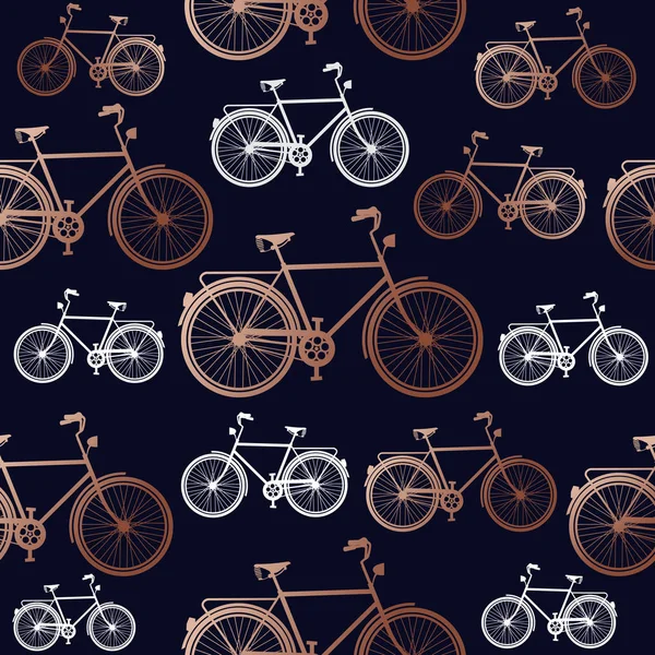 铜自行车无缝图案 优雅的概念设计与青铜颜色的自行车剪影 — 图库矢量图片