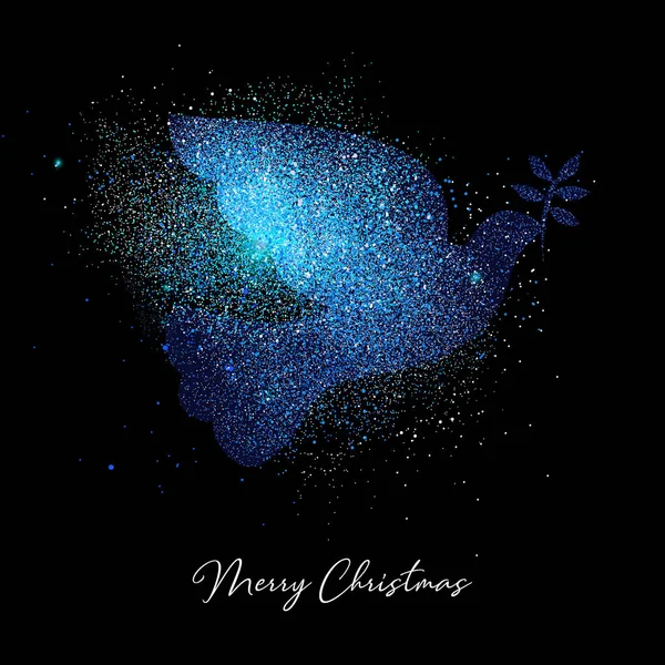 メリー クリスマス青鳥の豪華なグリーティング カードのデザイン 鳩は黒地にメタリック グリッター 塵の作った — ストックベクタ