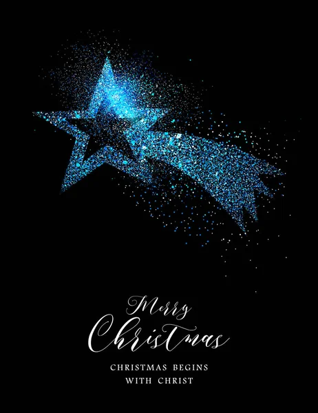 Merry Christmas Luxe Wenskaart Ontwerp Blauwe Stervorm Gemaakt Van Glitter — Stockvector