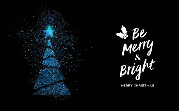 圣诞快乐蓝色节日豪华贺卡设计 圣诞松树由金属闪闪发光的灰尘在黑色背景 — 图库矢量图片