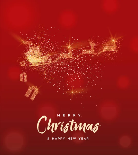 Natale Capodanno Lussuoso Biglietto Auguri Illustrazione Babbo Natale Oro Glitter — Vettoriale Stock