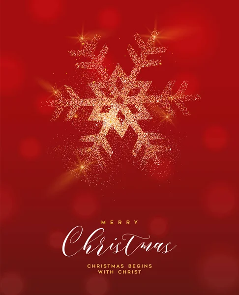 Иллюстрация Поздравительных Открыток Рождество Снежинка Золотого Блеска Текстуры Праздничном Красном — стоковый вектор
