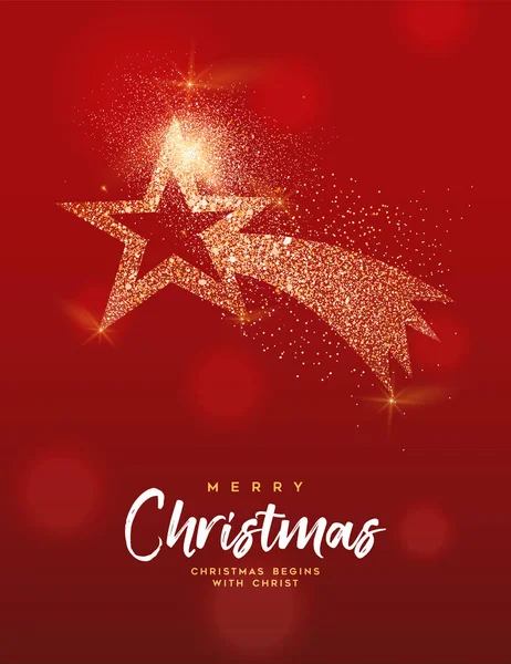 Feliz Navidad Ilustración Tarjeta Felicitación Lujo Estrella Dorada Hecha Textura — Vector de stock