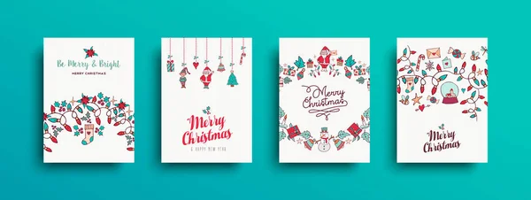 Feliz Natal Feliz Ano Novo Mão Desenhada Coleção Conjunto Cartões — Vetor de Stock