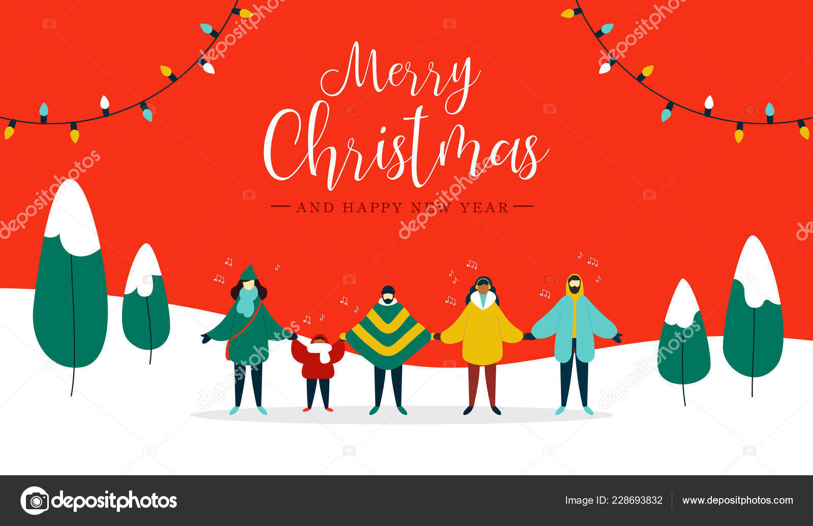 Merry Christmas Happy New Year Illustration Diverse People Group Singing Vector Image By C Cienpies Vector Stock