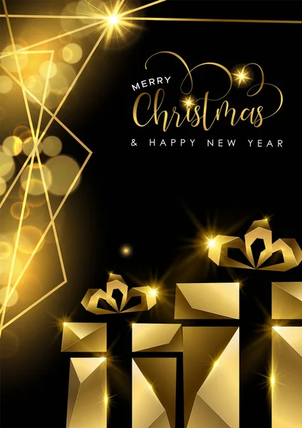 Feliz Natal Feliz Ano Novo Luxo Dourado Cartão Ilustração Xmas —  Vetores de Stock