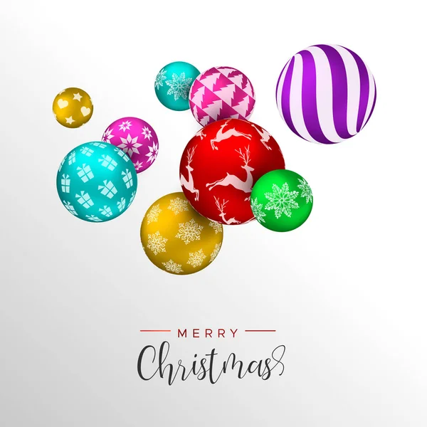 Merry Christmas Card Kleurrijke Xmas Bauble Ornamenten Veelkleurige Vakantie Ballen — Stockvector
