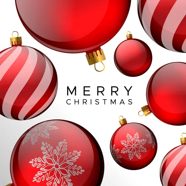 Merry Christmas Card Rood Bauble Sieraad Vakantie Achtergrond Voor Uitnodiging — Stockvector