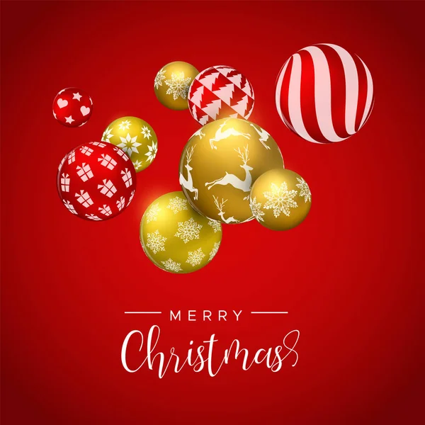 Merry Christmas Card Goud Rood Xmas Bauble Ornamenten Luxe Vakantie — Stockvector