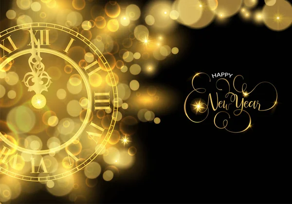 Happy New Year Illustration Carte Luxe Horloge Marquant Minuit Sur — Image vectorielle