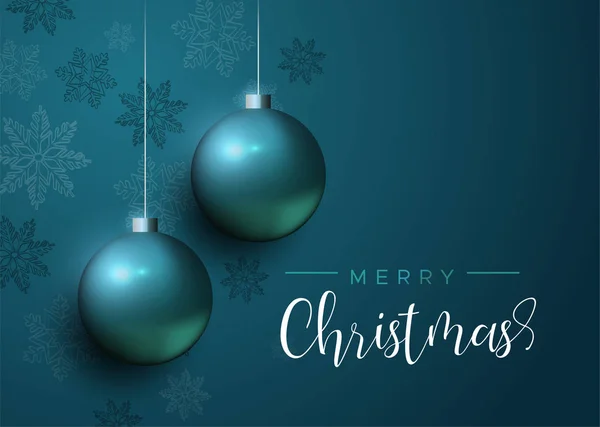Feliz Cartão Natal Azul Xmas Bauble Ornamentos Com Flocos Neve — Vetor de Stock