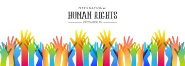 Uluslararası insan hakları gün illüstrasyon küresel eşitlik ve renkli elleriyle, sosyal çeşitlilik kavramı ile barış için.
