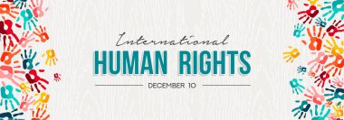 Uluslararası insan hakları gün illüstrasyon küresel eşitlik ve renkli insanlar el parmak, sosyal çeşitlilik kavramı ile barış için.