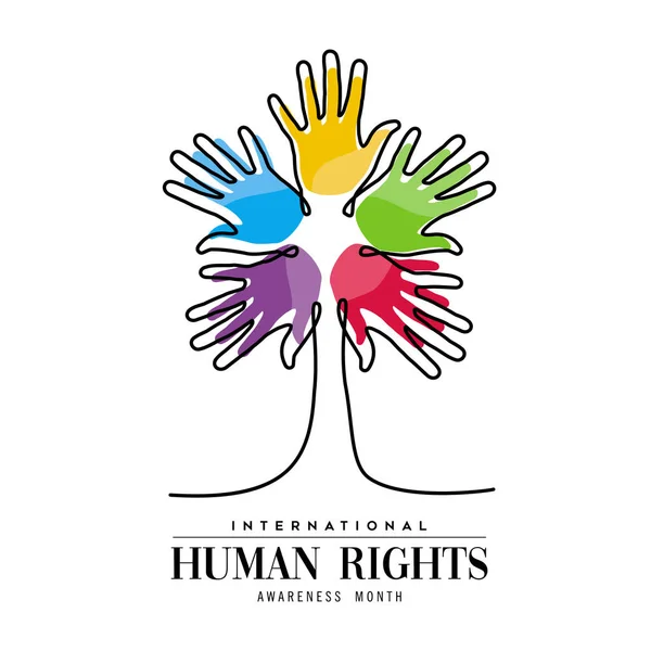 Uluslararası Insan Hakları Bilinci Illüstrasyon Küresel Eşitlik Renkli Insanlar Ağaç — Stok Vektör