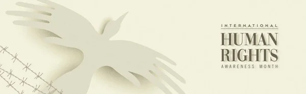 国际人权日网页横幅插图 鸟由人们的手为特殊节日庆祝 社会媒体运动的社会帮助概念 — 图库矢量图片