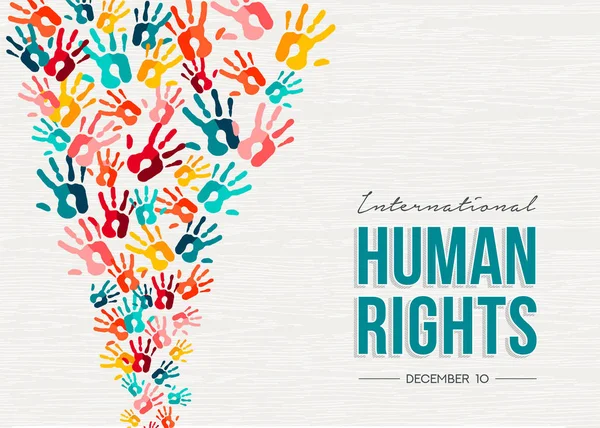 国际人权日图解全球平等与和平与丰富多彩的人手印 社会多样性概念 — 图库矢量图片