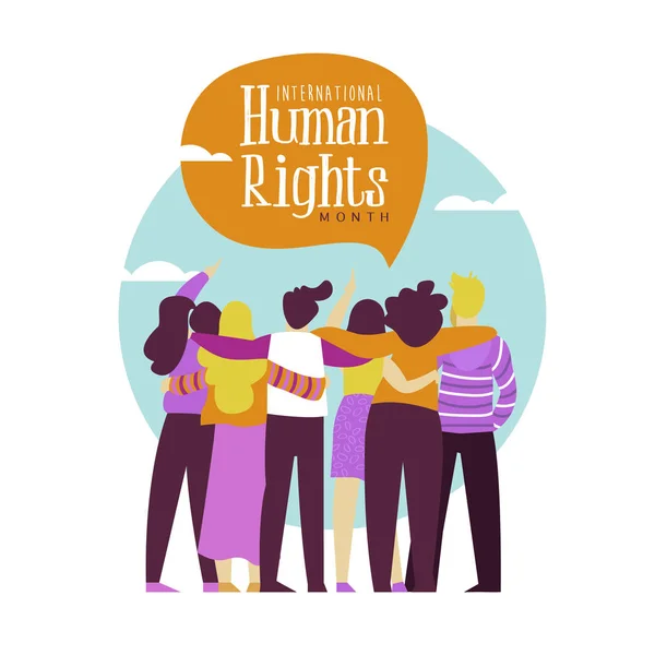 国际人权月说明全球平等与和平与不同的人民朋友团体 社交媒体背景概念 — 图库矢量图片