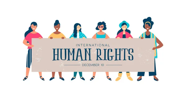 国际人权月说明全球平等与和平与不同妇女群体的关系 — 图库矢量图片