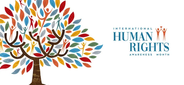 国际人权宣传日 展示全球平等与和平与树木形态 社会自由概念的人 — 图库矢量图片