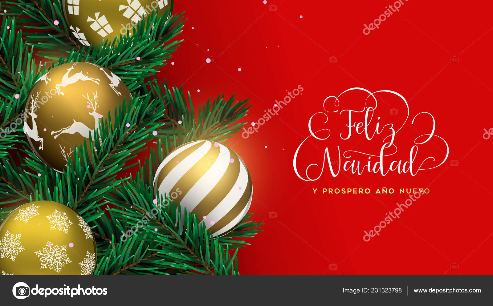 Merry Christmas Happy New Year Card Spanish Language Gold Xmas Stock Vector Image By C Cienpies