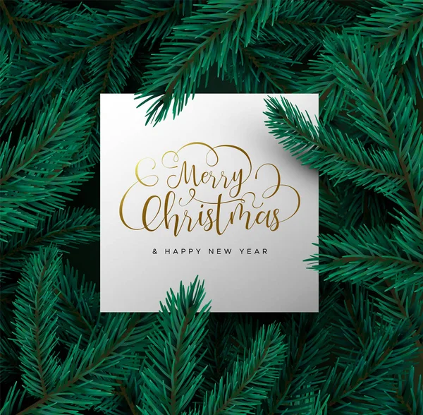 Vrolijke Kerstmis Gelukkig Nieuwjaar Kaart Met Realistische Pine Tree Takken — Stockvector