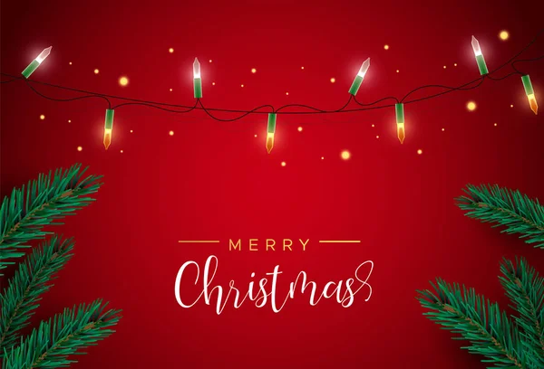 Весела Різдвяна Листівка Різдвяними Святами Листом Соснового Дерева Червоному Тлі — стоковий вектор