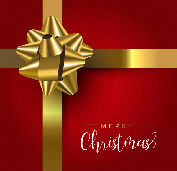 メリー クリスマスと幸せな新年グリーティング カード 黒い存在の背景に現実的なゴールド ギフト リボン — ストックベクタ