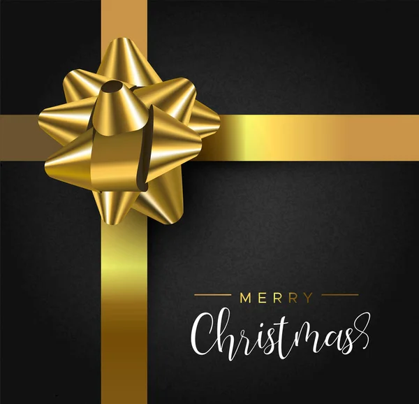 圣诞快乐 新年快乐贺卡 现实的黄金礼物丝带上黑色的礼物背景 — 图库矢量图片