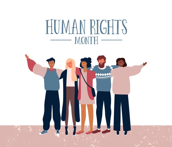 国际人权月例证为全球性平等与和平与不同的人民朋友小组 — 图库矢量图片