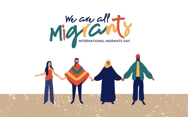 Illustration Fond Journée Internationale Des Migrants Groupe Personnes Différentes Cultures — Image vectorielle