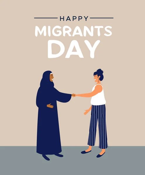 Internationale Dag Van Migrant Wenskaart Illustratie Vrouwen Vrienden Vergadering Van — Stockvector