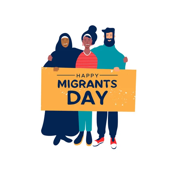 Illustration Fond Journée Internationale Des Migrants Divers Groupes Personnes Différentes — Image vectorielle
