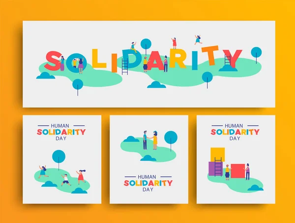 International Human Solidarity Day Card Set Equality Community Help Concept — Stock Vector