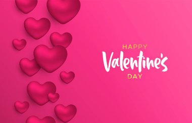 Mutlu Sevgililer günü aşk kavramı illüstrasyon. Gerçekçi 3d kalp şekli dekorasyonda pembe renkler ve tatil tipografi alıntı.