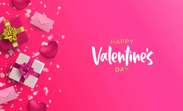 Happy Valentijnsdag Kaart Illustratie Realistische Element Lay Out Roze Kleuren — Stockvector