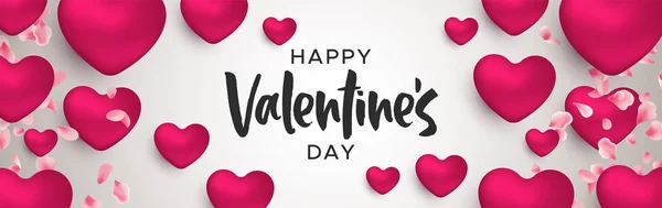 Mutlu Sevgililer Günü Web Afiş Illüstrasyon Gerçekçi Kalp Şekli Dekorasyon — Stok Vektör