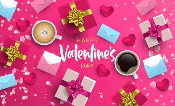 Boldog Valentin Nap Kártyával Ábrán Valósághű Elem Elrendezést Rózsaszín Színben — Stock Vector
