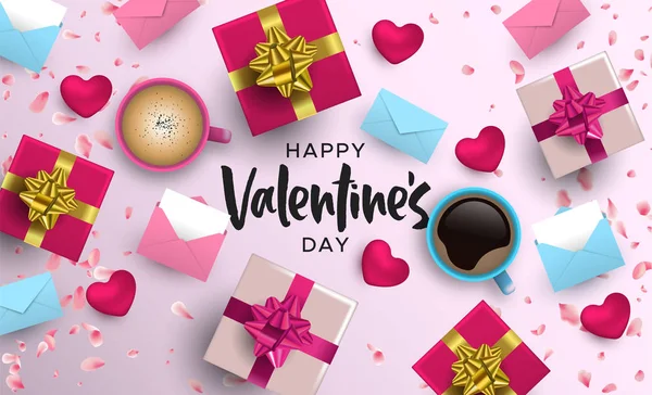 Boldog Valentin Nap Kártyával Ábrán Valósághű Elem Elrendezést Rózsaszín Színben — Stock Vector