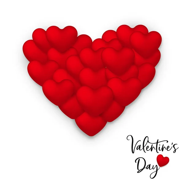 幸せなバレンタインデー愛の概念図 ホリデイ タイポグラフィ引用と赤いハート 形状バルーン — ストックベクタ
