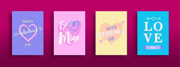 Colección Tarjetas Felicitación Del Día San Valentín Cotizaciones Amor Dibujadas — Vector de stock